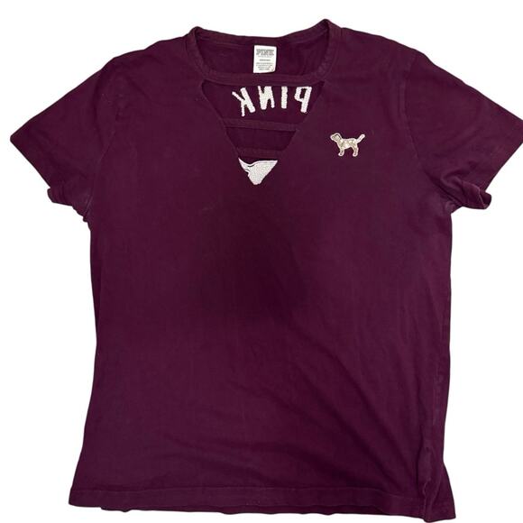 Victorias Secret Pink Women’s large burgundy maroon gold sequin tee shirt top - Picture 4 of 6